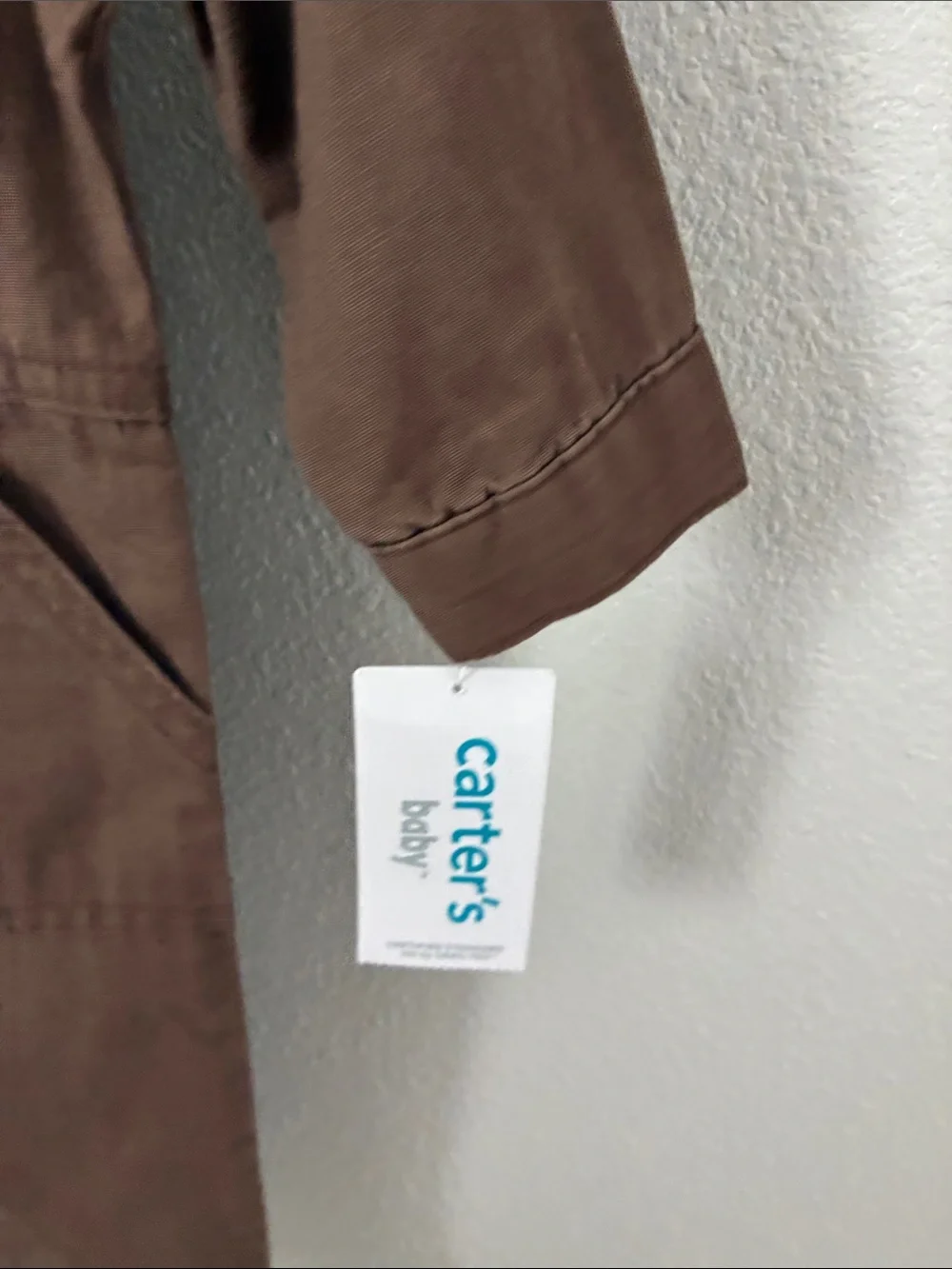 Carter's Brown Long-Sleeve Cotton Romper with Badge Patches